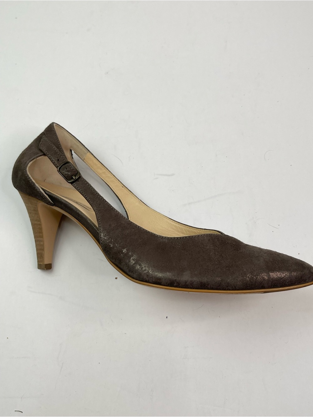Paul Green Contessa US 6.5 pumps 3" heels grey gold glitter nubuck stacked heel